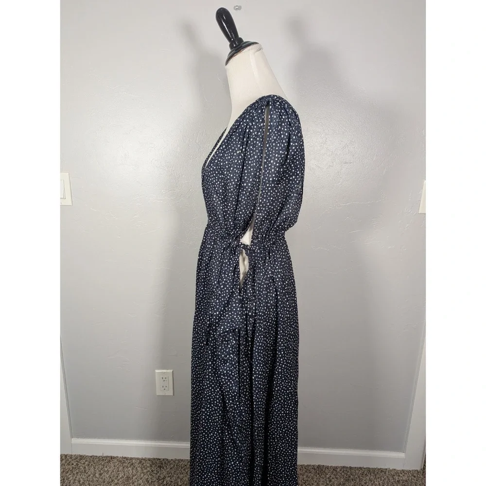 J CREW Women's Dress L‎ Blue Side-tie Beach  in Dot Blue White BH545 Coastal